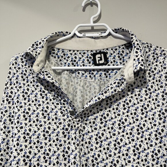 Footjoy Golf Polo Shirt Mens Floral Blue White Button XL FJ Hockley Valley Club - Picture 3 of 7